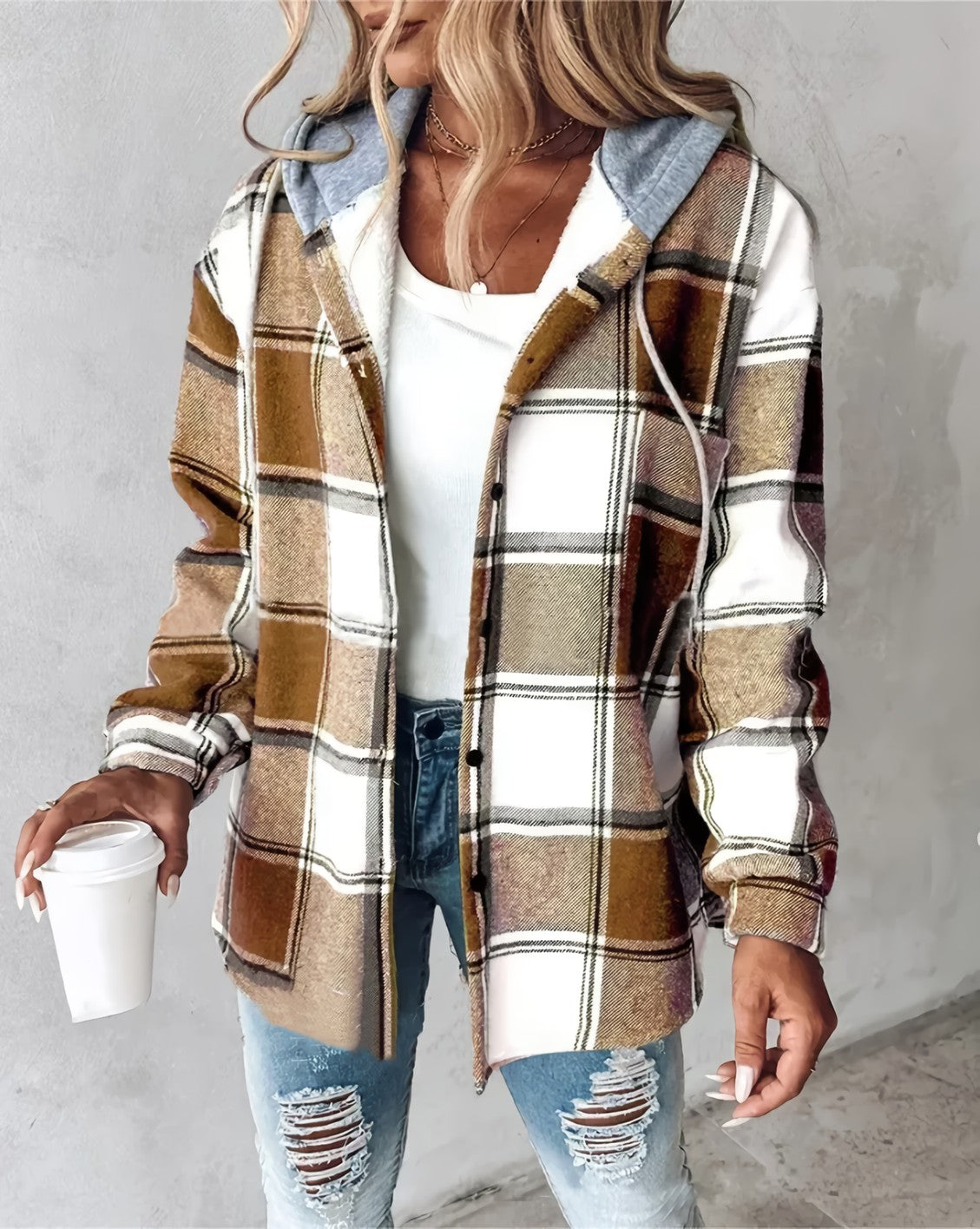 M I L A   | PLAID     HOODED   SHACKET