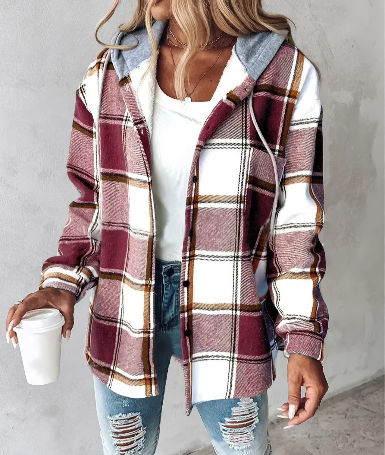 M I L A   | PLAID     HOODED   SHACKET
