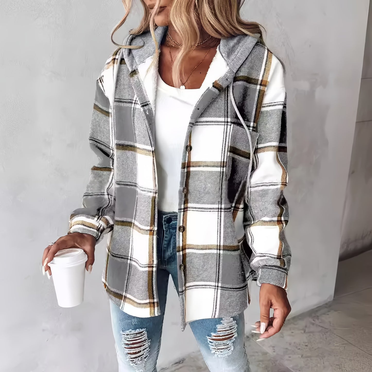 M I L A   | PLAID     HOODED   SHACKET
